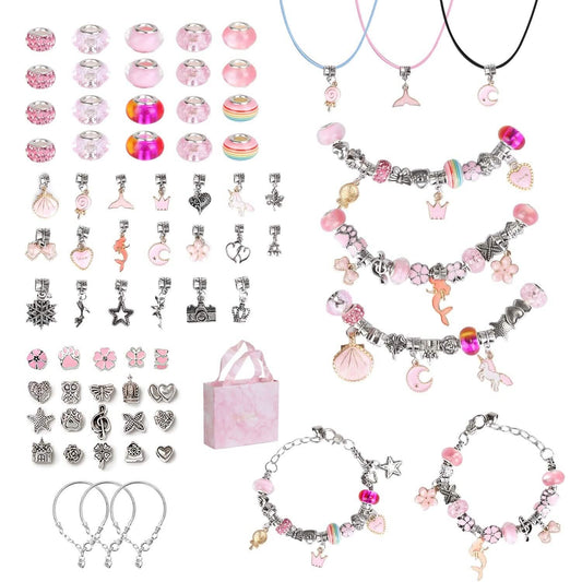 66-Pieces: Charm Bracelet Making Kit Women's Shoes & Accessories Pink - DailySale